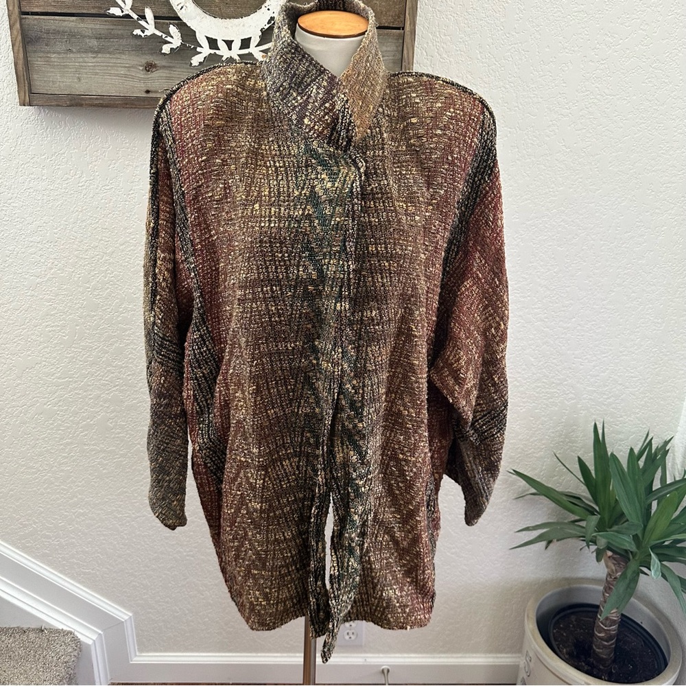 Arlene Wohl Textured Brown and Green Cardiagn Jacket Hand Woven‎ Designs